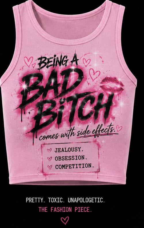 Pink cropped tank top with graphic text 